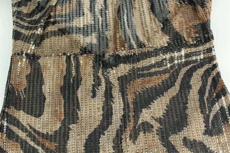 Women Elegant Evening Wedding Cocltail Maxi Dress Sexy Deep V Neck Leopard Print Slim Bodycon Night Club Party Sequin Dress