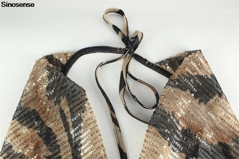 Women Elegant Evening Wedding Cocltail Maxi Dress Sexy Deep V Neck Leopard Print Slim Bodycon Night Club Party Sequin Dress