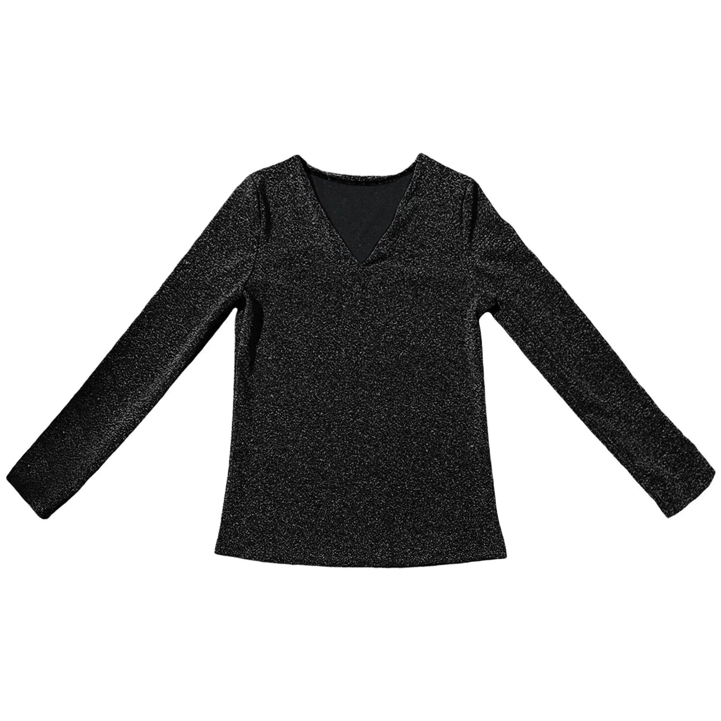 Women Elegant Sequined V Neck Elegant Solid Color Long Sleeved Top  V-Neck Long Sleeve Shining Sequins Decoration Blouse Tops