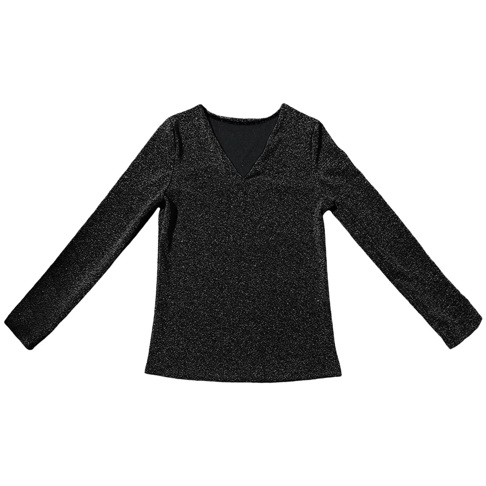 Women Elegant Sequined V Neck Elegant Solid Color Long Sleeved Top  V-Neck Long Sleeve Shining Sequins Decoration Blouse Tops