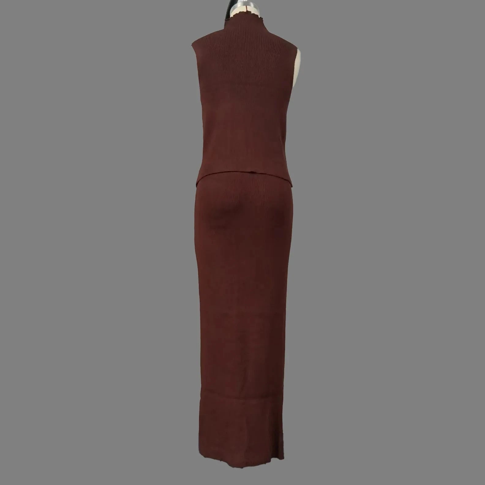 Women Elegant Slim Sleeveless Pullover Top High Waist Skirts 2 Pieces Set Knitted Turtleneck Vest Skirt Suit Autumn 2025