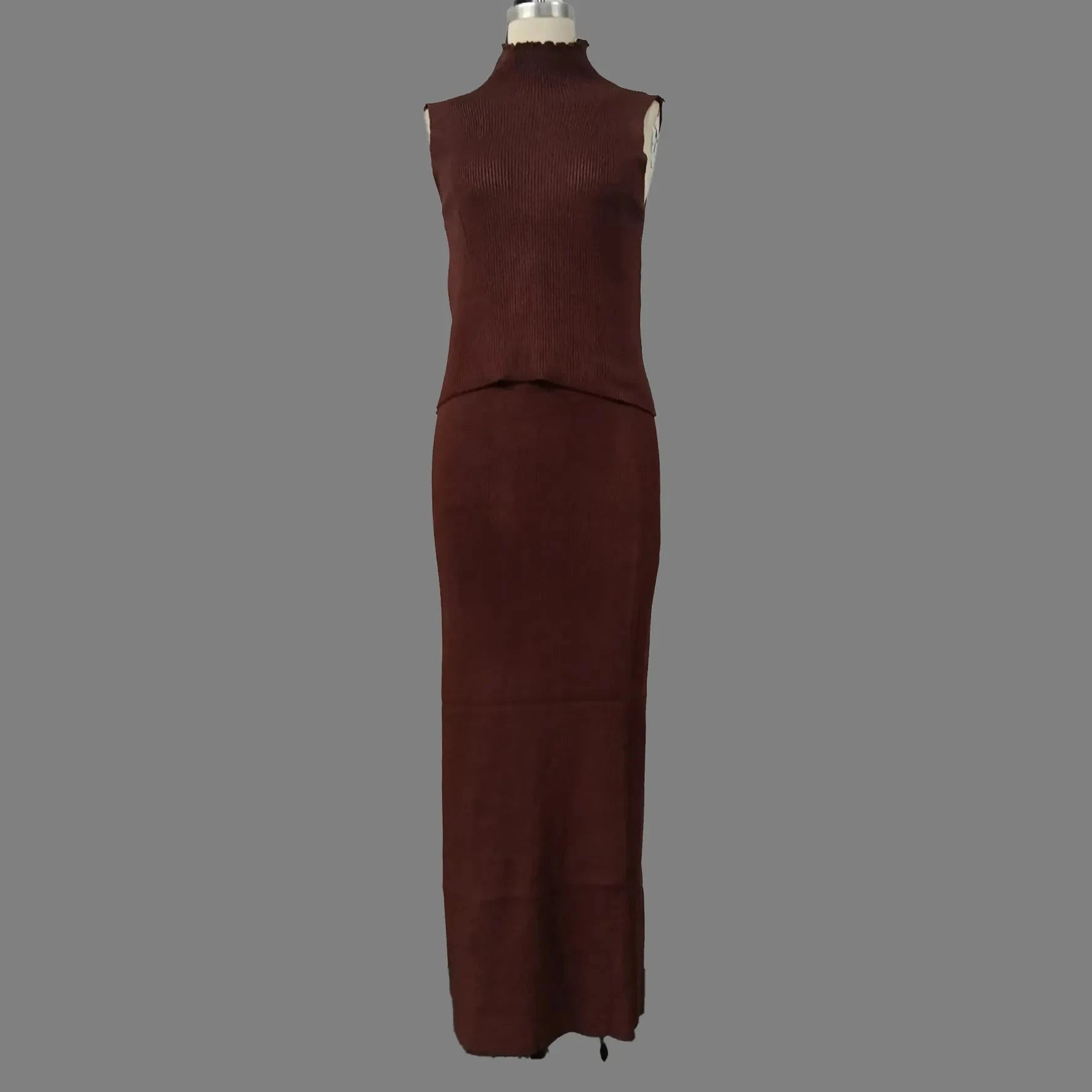 Women Elegant Slim Sleeveless Pullover Top High Waist Skirts 2 Pieces Set Knitted Turtleneck Vest Skirt Suit Autumn 2025