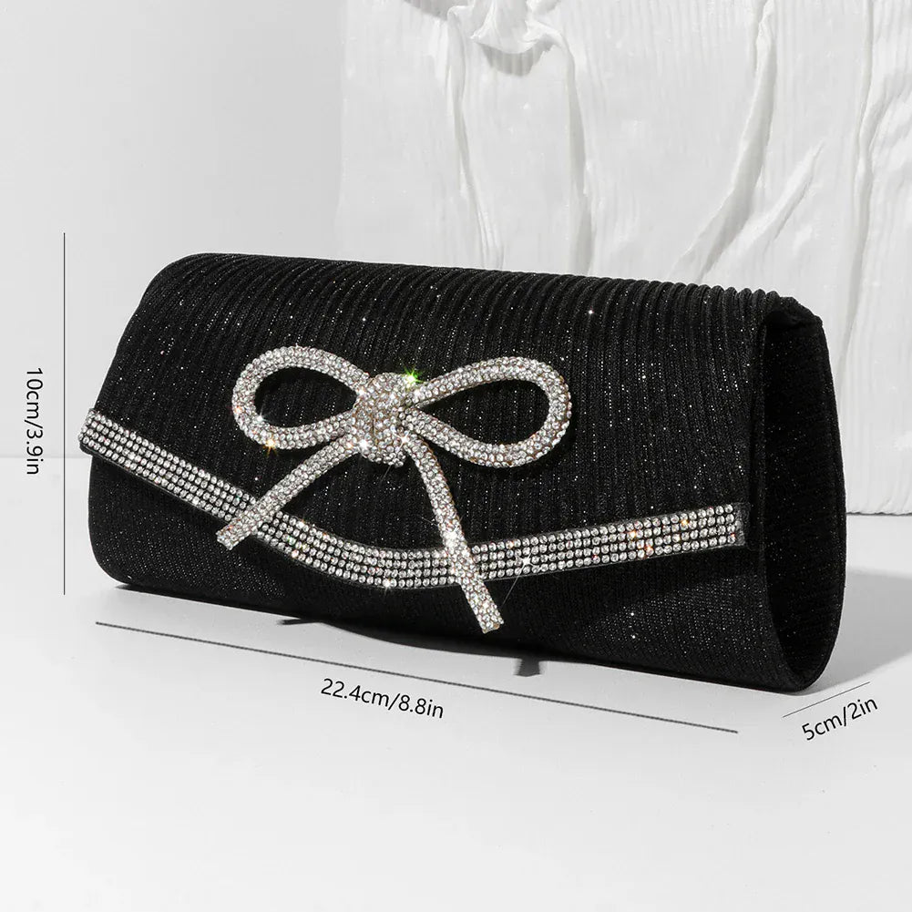 Women Evening Bag Bow Shoulder Bag Glitter Rhinestone Hobo Bag Adjustable Strap Wedding Party Purse