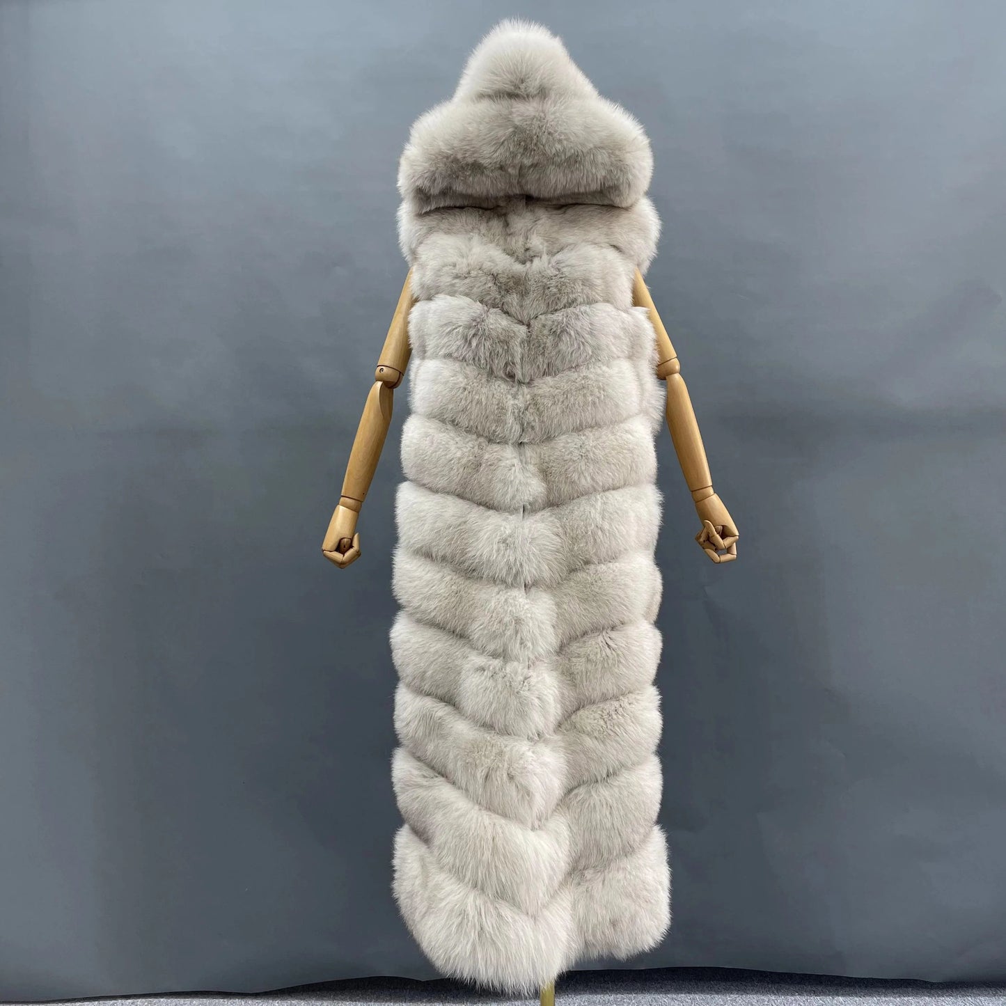 Women Fashion Comfortable Luxury Fox Fur Vest Long Loose Plus Size Ladies Hooded Plush Genuine Fox Fur Waistcoats