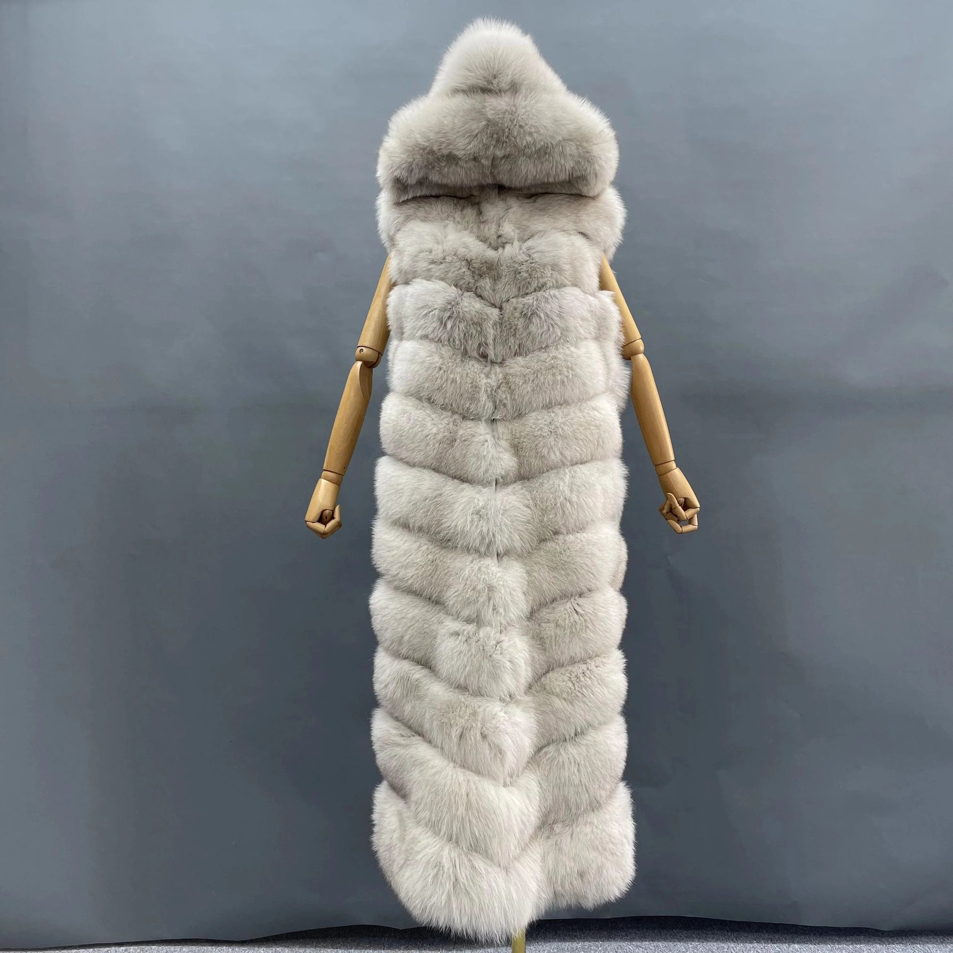 Women Fashion Comfortable Luxury Fox Fur Vest Long Loose Plus Size Ladies Hooded Plush Genuine Fox Fur Waistcoats