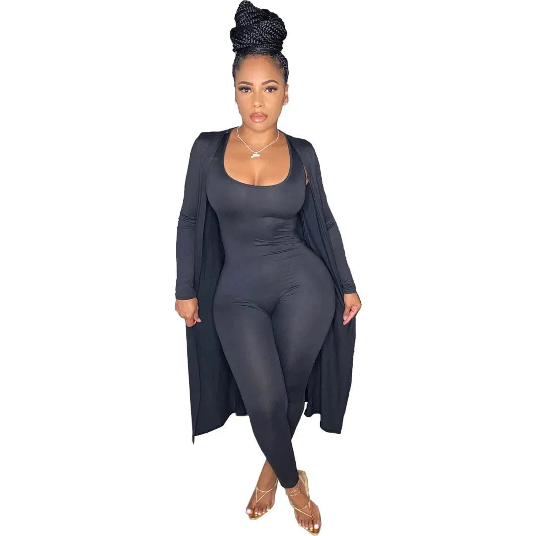 Women Fashion Fall Winter Clothing 2024 Casual Solid Color Jumpsuits 2 Piece Set Sexy Sleeveless Skinny Jumpsuit Lady Outfit
