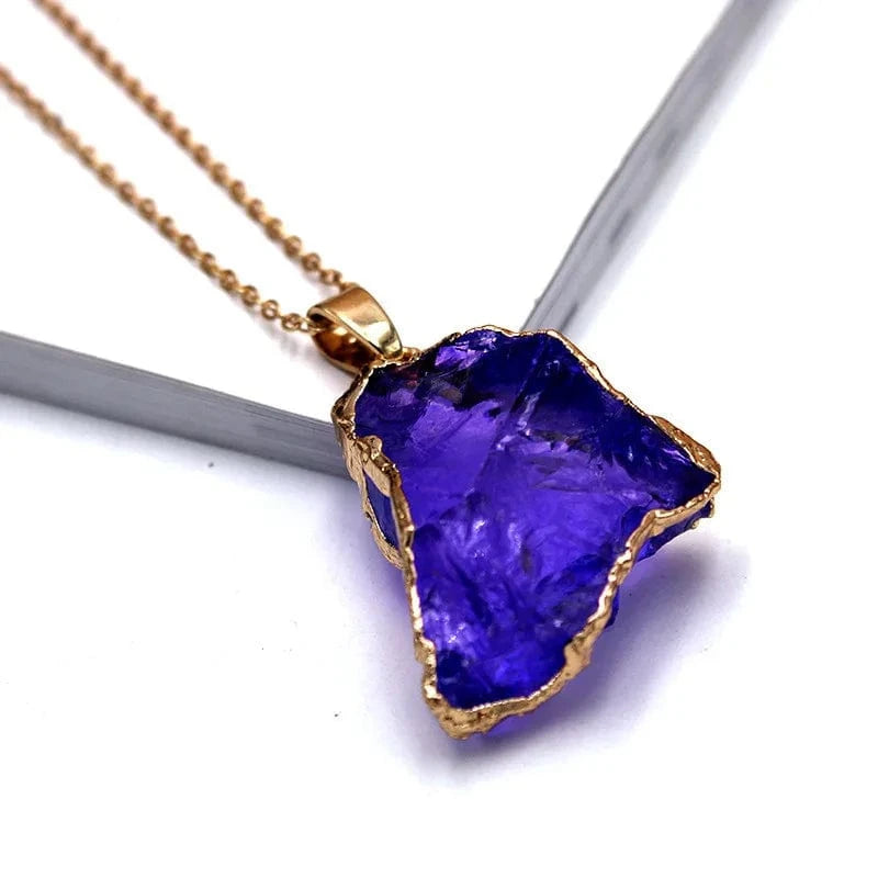 Women Fashion Natural Crystal Necklace Color Plating Gilt Edge Earrings Pendant Purple Agate Slice Cerulean Pendant DIY Jewelry