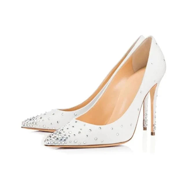 women fashion suede pointed toe rivet studied high heel pumps stiletto slip on for wedding party