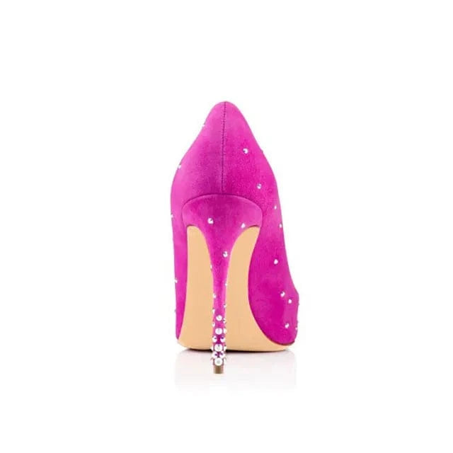 women fashion suede pointed toe rivet studied high heel pumps stiletto slip on for wedding party