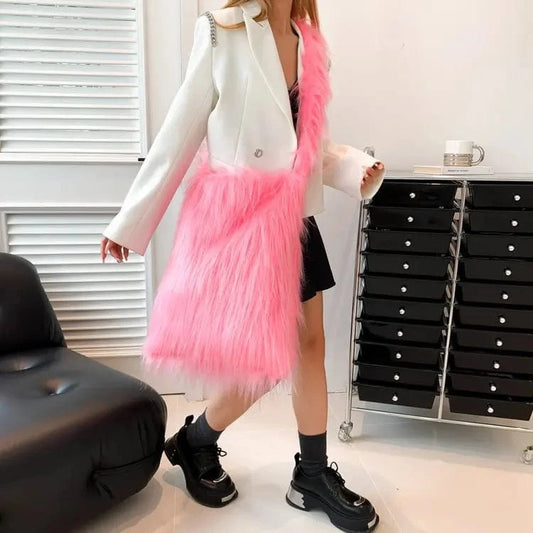 Women Faux Fur Shoulder Bag Fluffy Plush Winter Women Handbags Cute Large Crossbody Bags for Women 2024 Tote Lady Shopper