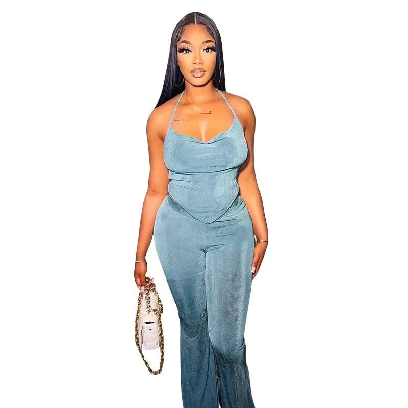 Women Fitness Casual Outfits Sexy Tube top  Women Clothing 2022 Autumn Backless Two Piece Pants Set with Wide Legs Pants