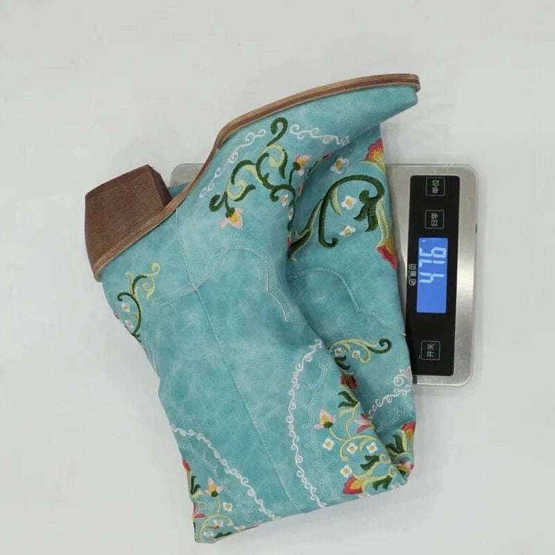 Women Floral Embroidered Over Knee High Boots Ladies Low 6cm Wedge Heels Shoes Pointed toe Flower Long Booties