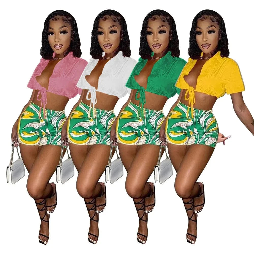 Women Going Out Outfits Summer 2 Piece Set Women Shorts Set Shirt Top and Shorts Set Summer Crop Top 2 Piece Women