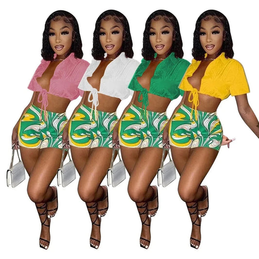 Women Going Out Outfits Summer 2 Piece Set Women Shorts Set Shirt Top and Shorts Set Summer Crop Top 2 Piece Women
