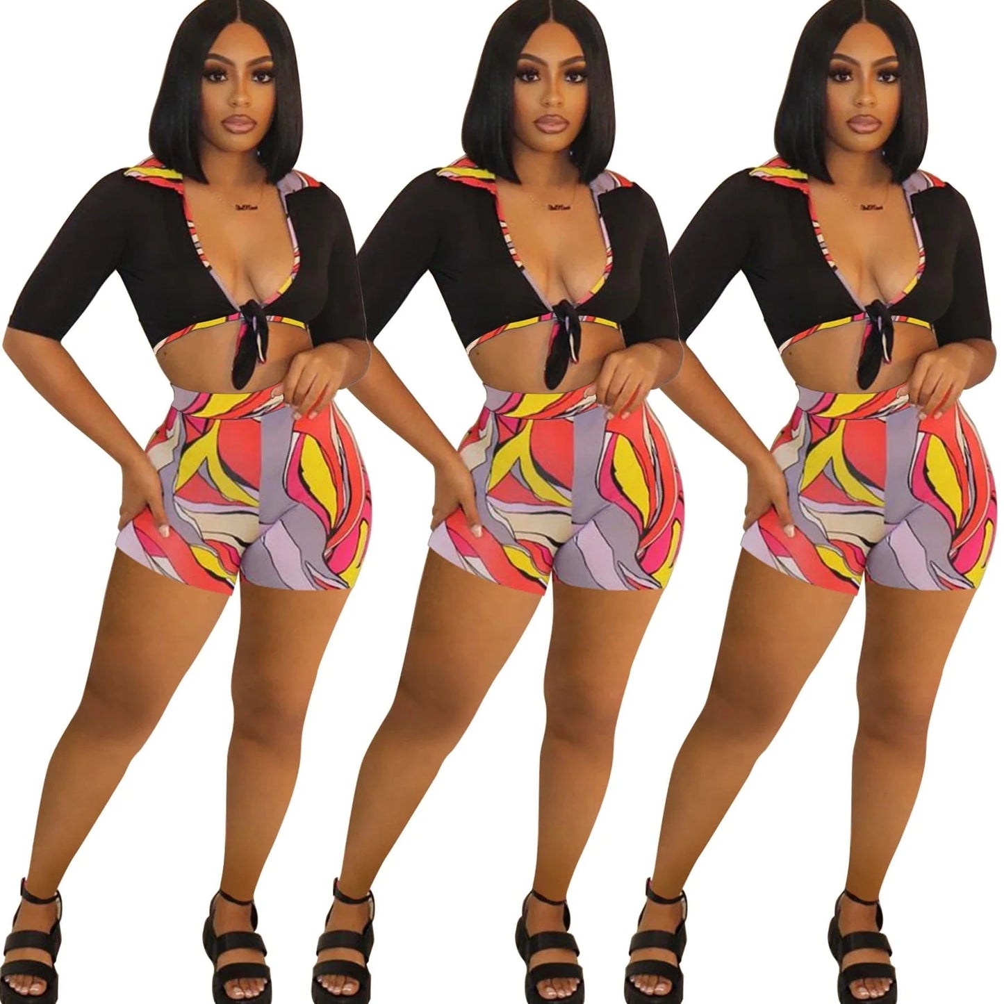 Women Going Out Outfits Summer Shirt Top and Shorts Set 2 Piece Set Women Shorts Set Summer Crop Top 2 Piece Women