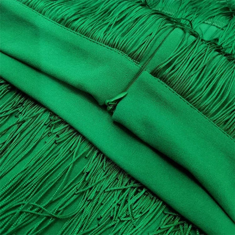 Women Green Midi Length Ladies Slim Jupe Saias Faldas Sexy Bodycon High Waist Stretch Sheath Fringe Pencil Tassel Girl Skirts