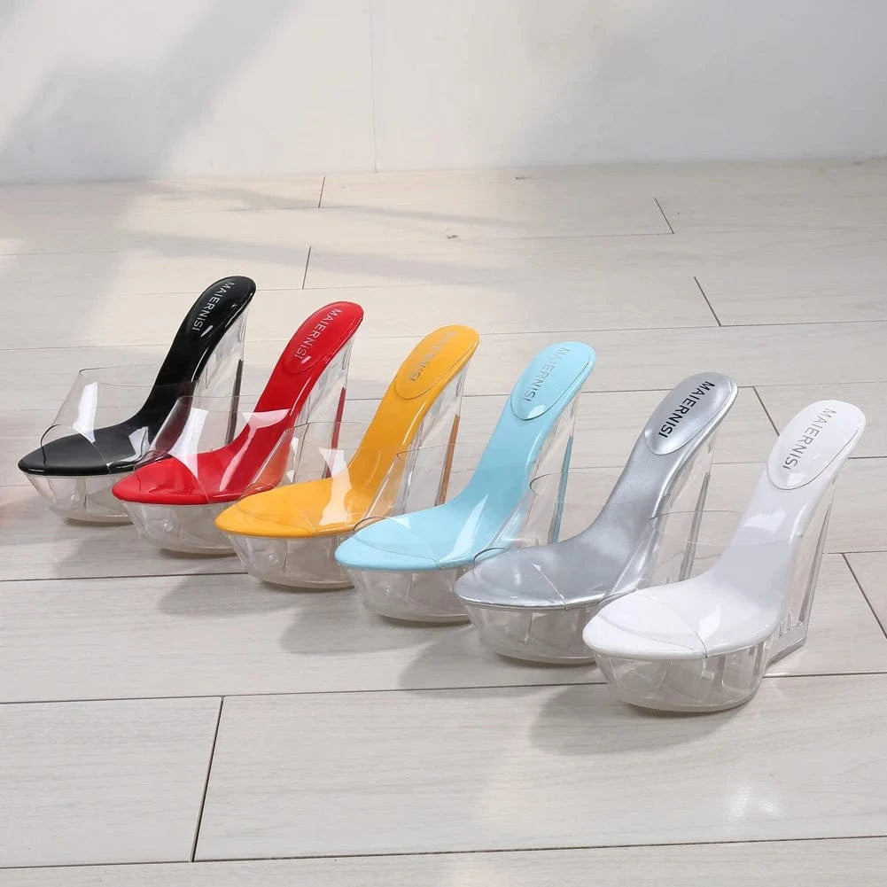 Women Heel Wedge Sandals Shoes New Design 14 cm clear Wedge Heel Ladies Sandals Fashion Latest Women Wedge Heel Sandals