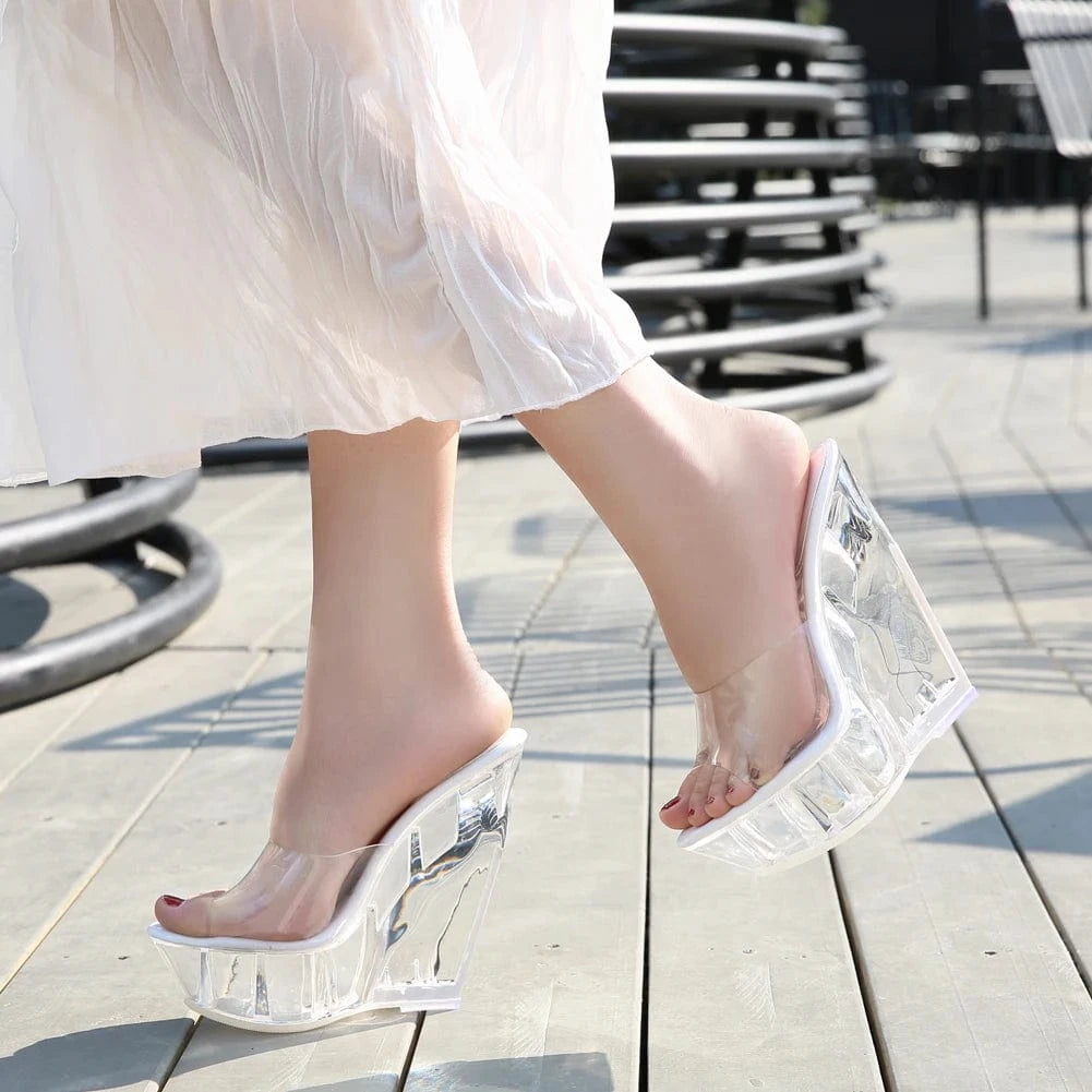 Women Heel Wedge Sandals Shoes New Design 14 cm clear Wedge Heel Ladies Sandals Fashion Latest Women Wedge Heel Sandals