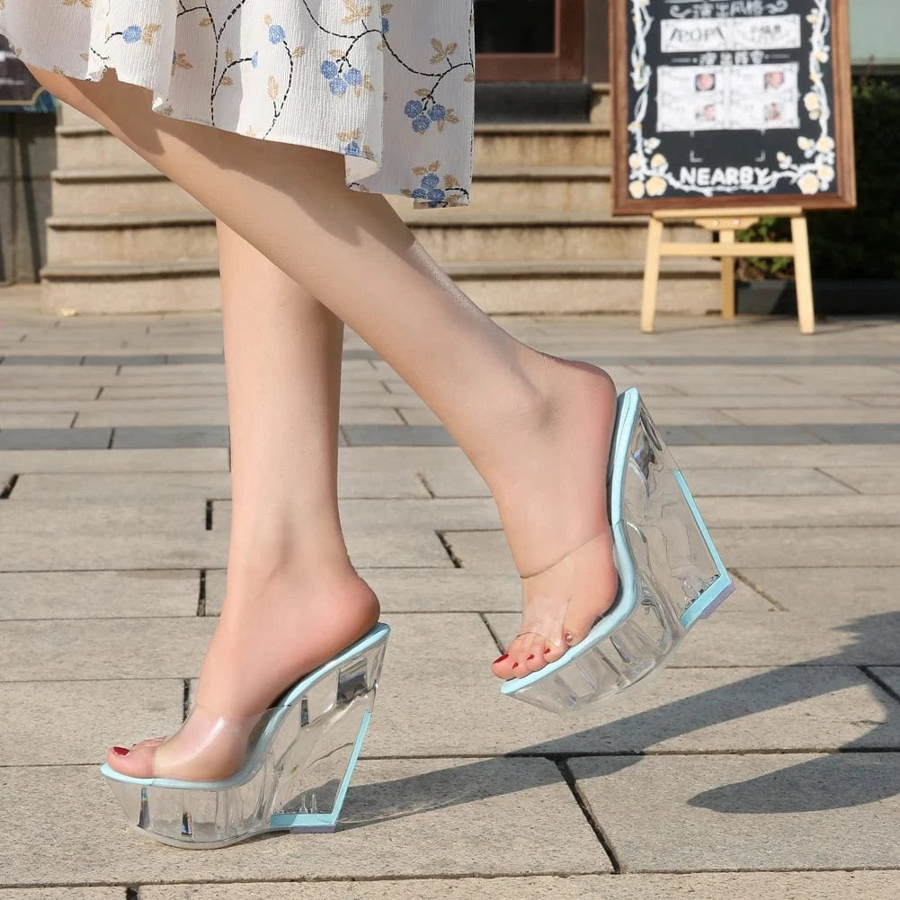 Women Heel Wedge Sandals Shoes New Design 14 cm clear Wedge Heel Ladies Sandals Fashion Latest Women Wedge Heel Sandals