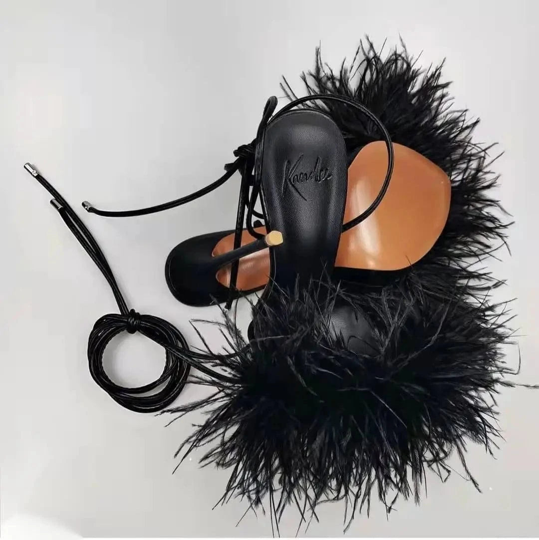 Women High Heels  Custom Feather Sandals Special Designer Sexy Sandals Custom Party High Heels Summer Sandals 10%