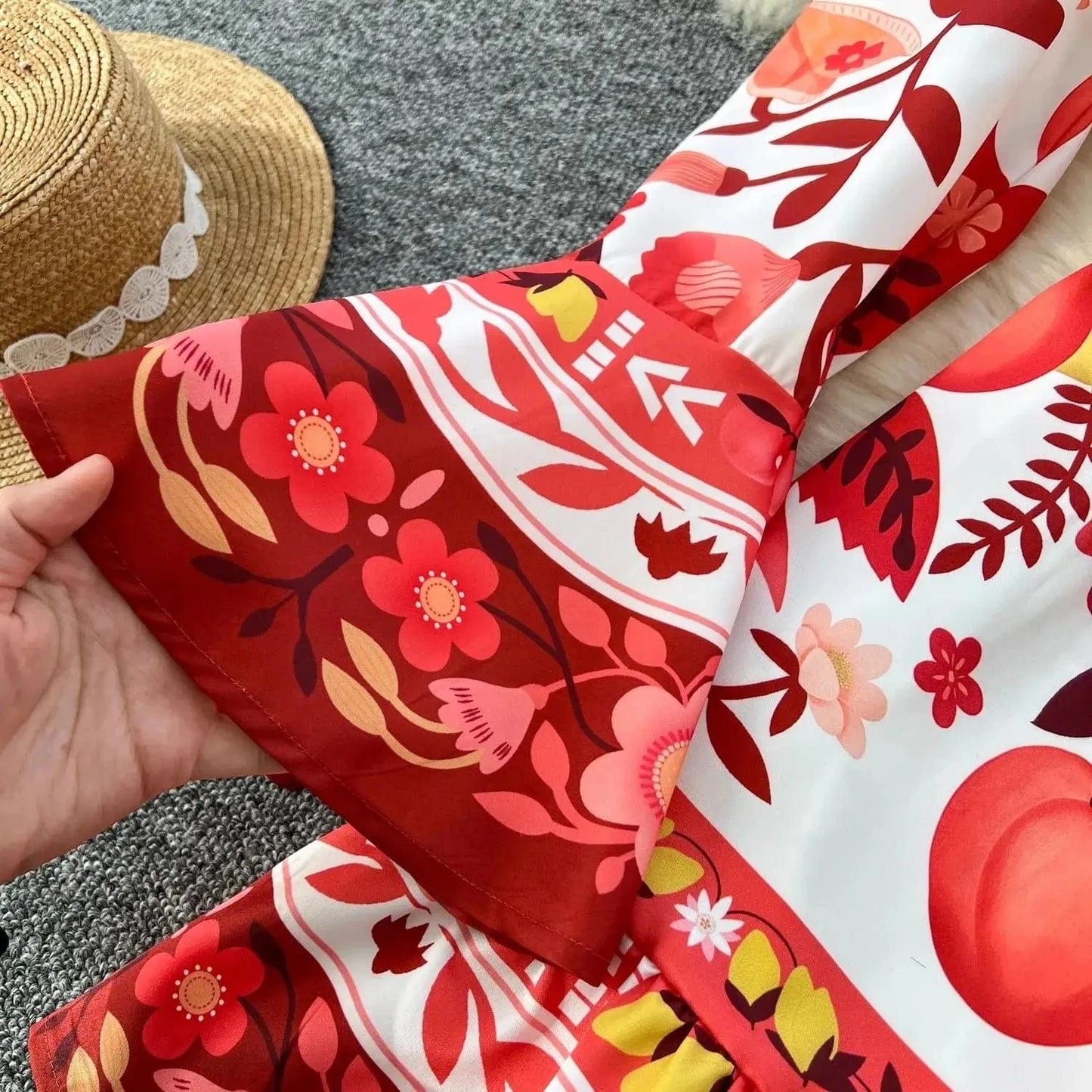 Women Holiday V Neck Flare Sleeve Single Breasted A Line Dresses Autumn Gorgeous Flower Print High Waist Beach Floral Vestidos