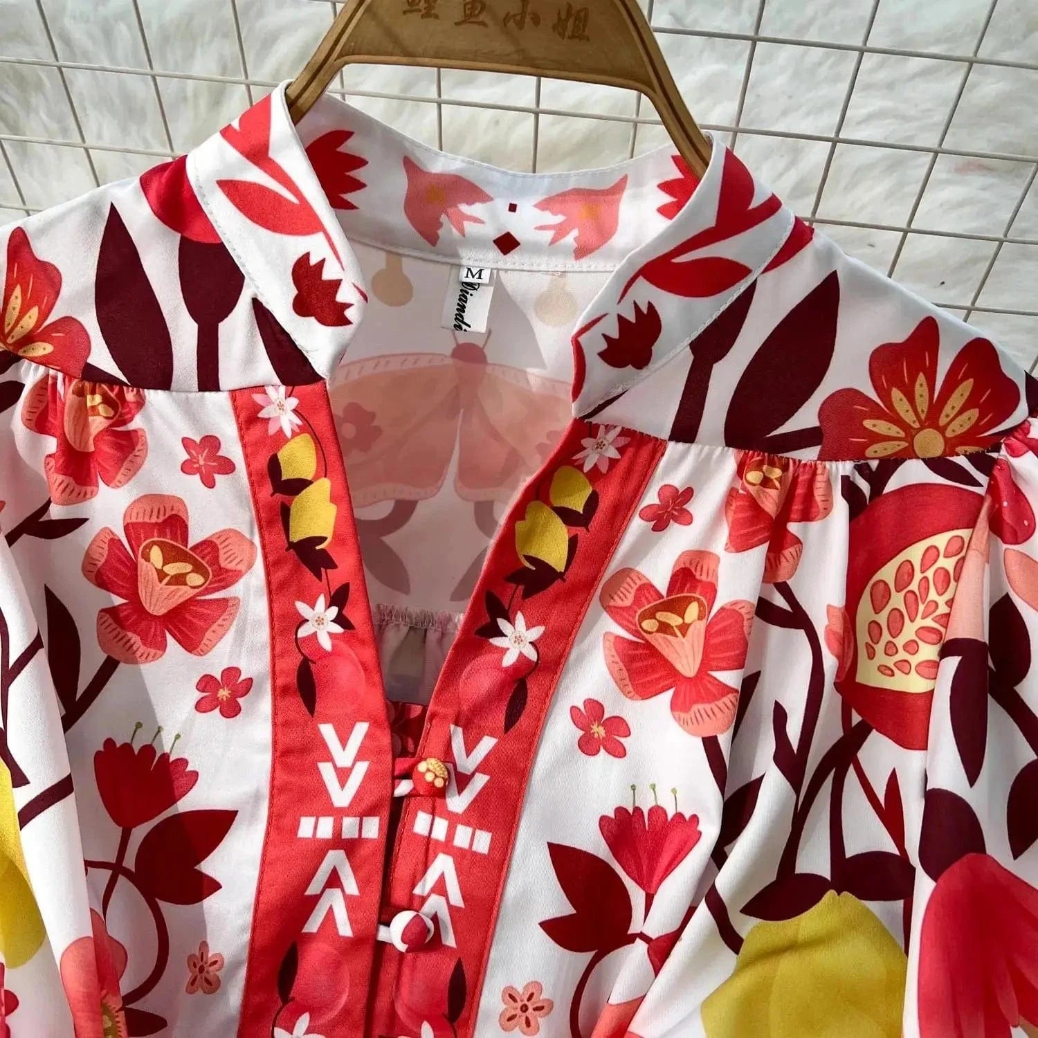 Women Holiday V Neck Flare Sleeve Single Breasted A Line Dresses Autumn Gorgeous Flower Print High Waist Beach Floral Vestidos