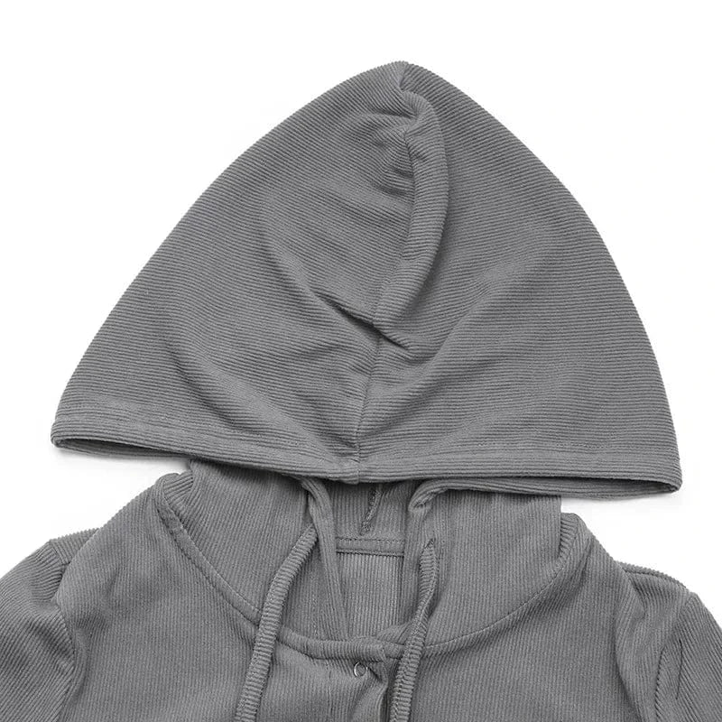 Women Hooded Bodysuit Romper Top Long Sleeve Slim Skinny Solid Color Fashion Sexy Teddy Rompers