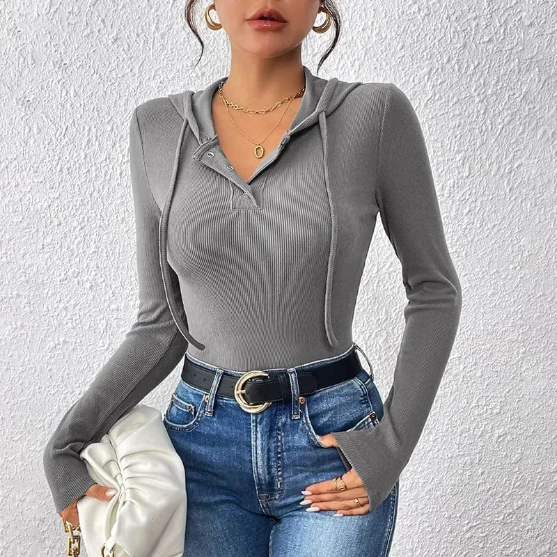 Women Hooded Bodysuit Romper Top Long Sleeve Slim Skinny Solid Color Fashion Sexy Teddy Rompers