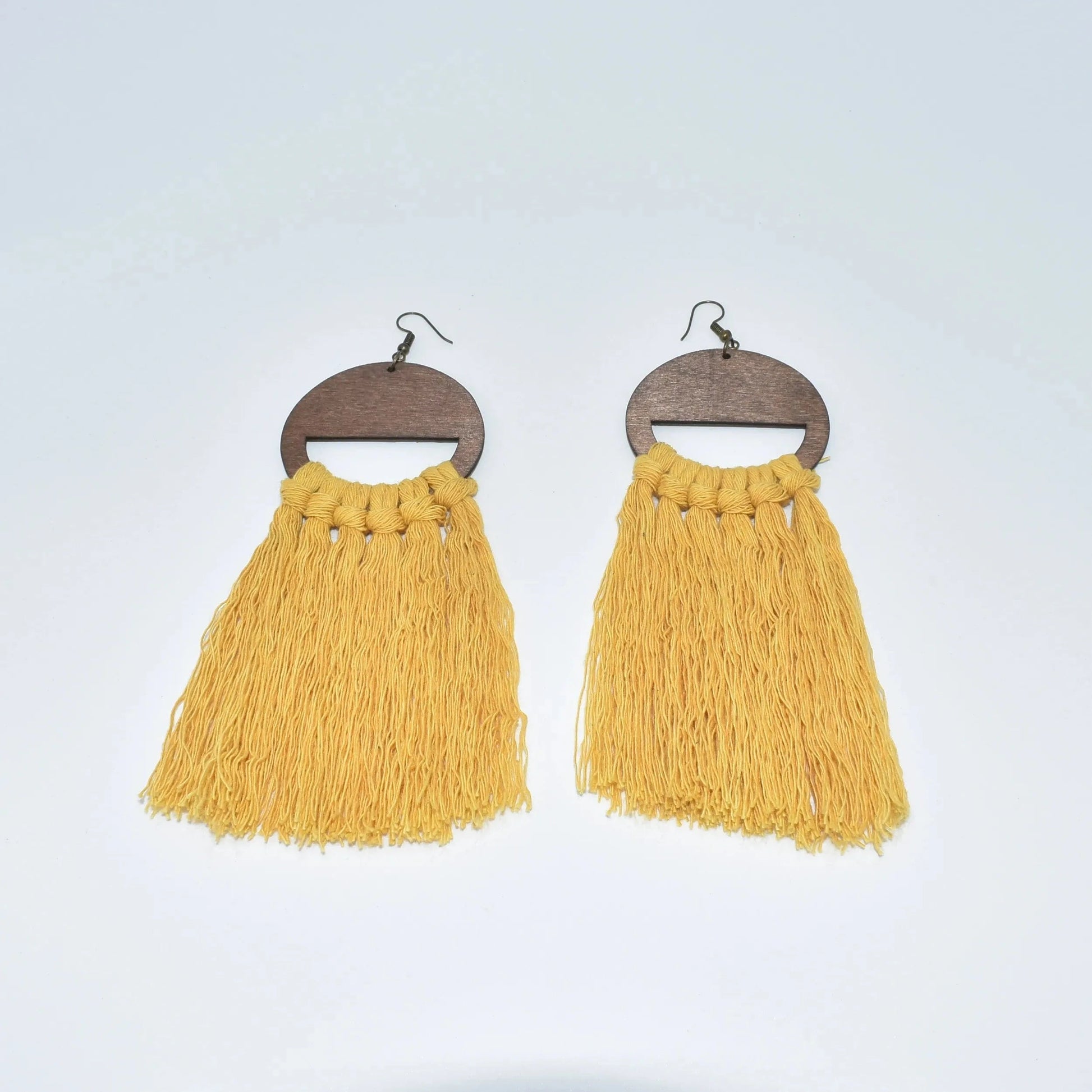 Women Jewelry Tassel Macrame Earrings Fringe Wooden Custom DIY Fashion Teardrop Handmade Cotton Metal Zinc Alloy Opp Bag Heart