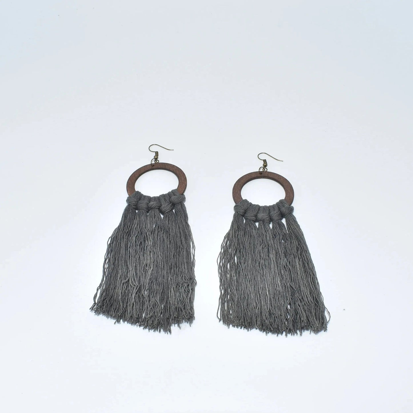 Women Jewelry Tassel Macrame Earrings Fringe Wooden Custom DIY Fashion Teardrop Handmade Cotton Metal Zinc Alloy Opp Bag Heart