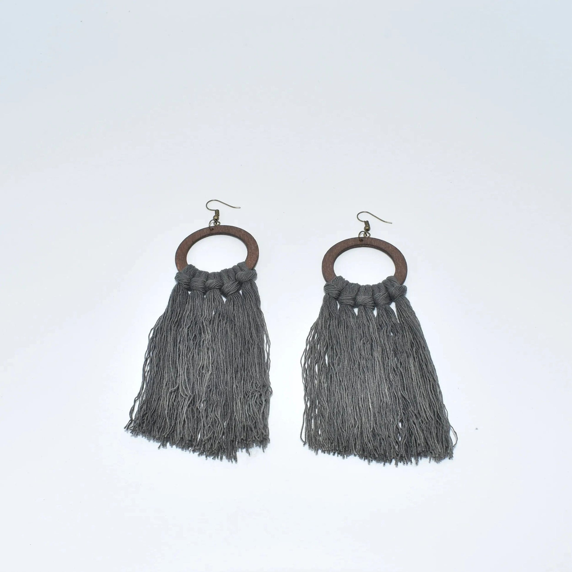 Women Jewelry Tassel Macrame Earrings Fringe Wooden Custom DIY Fashion Teardrop Handmade Cotton Metal Zinc Alloy Opp Bag Heart
