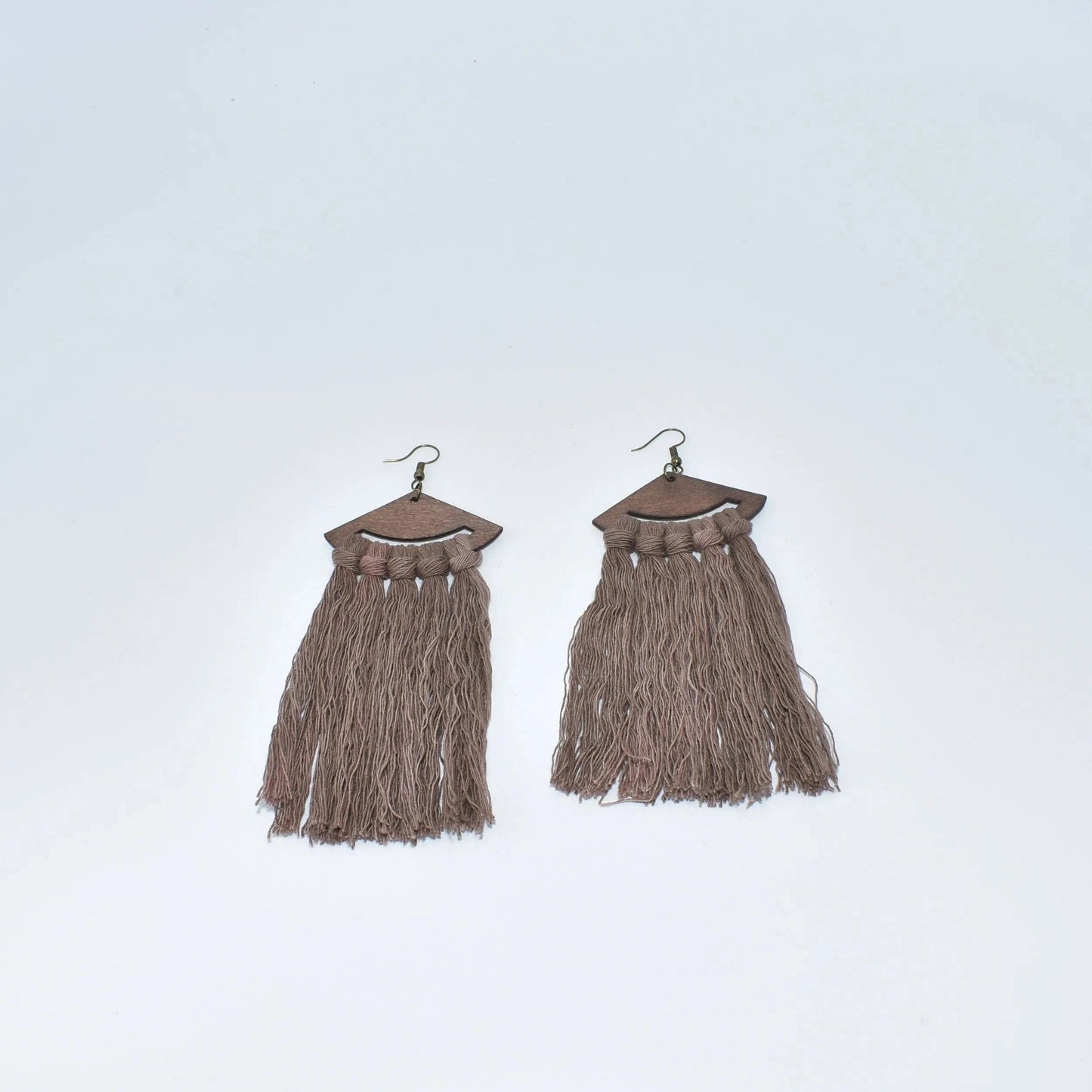 Women Jewelry Tassel Macrame Earrings Fringe Wooden Custom DIY Fashion Teardrop Handmade Cotton Metal Zinc Alloy Opp Bag Heart