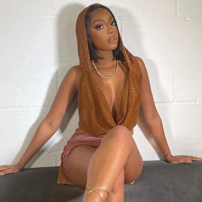 Women Knitted Sleeveless Hooded Bodycon Dress Halter Backless Mini Casual Dresses For Women