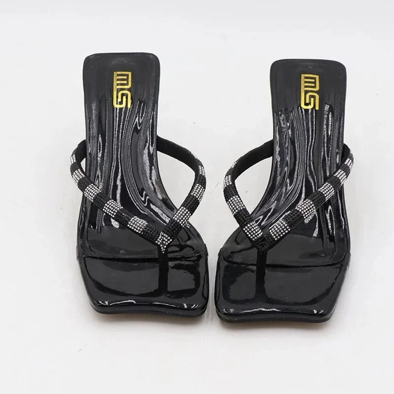 Women Ladies Female Women Open Toes Square Head High Transparent Thick Wide Block Heels Flip-Flops Slippers Heeled Sandals Women