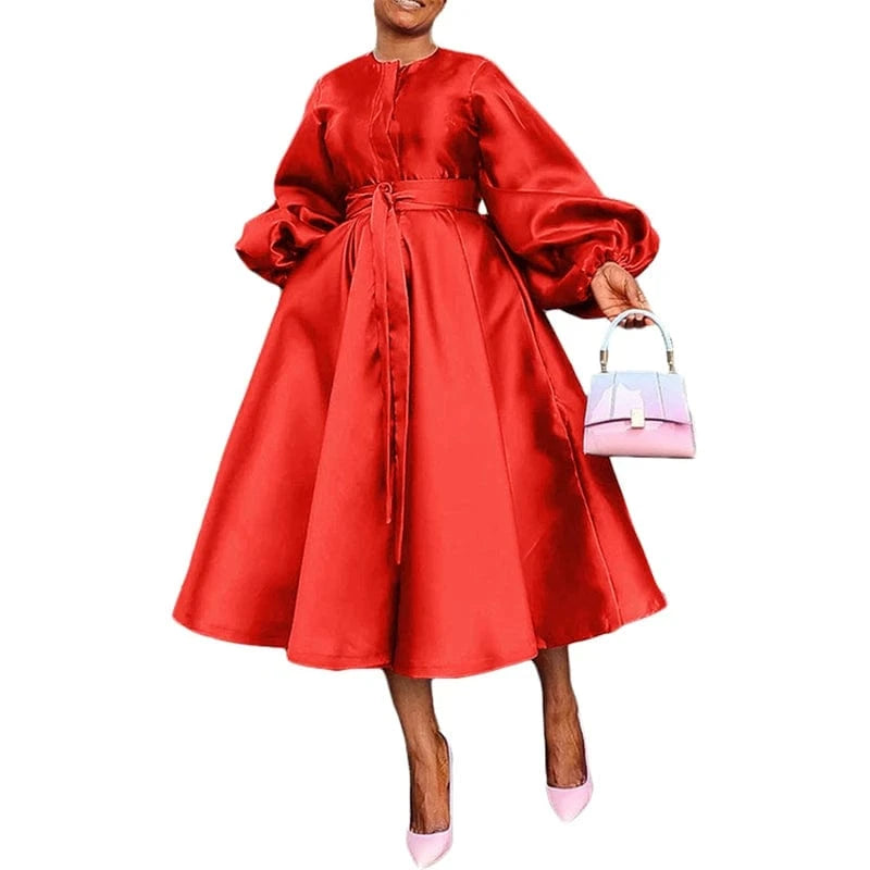 women lady casual white puff long sleeve oversize midi length dress elegant women spring 2024 clothing outfit clothes for women