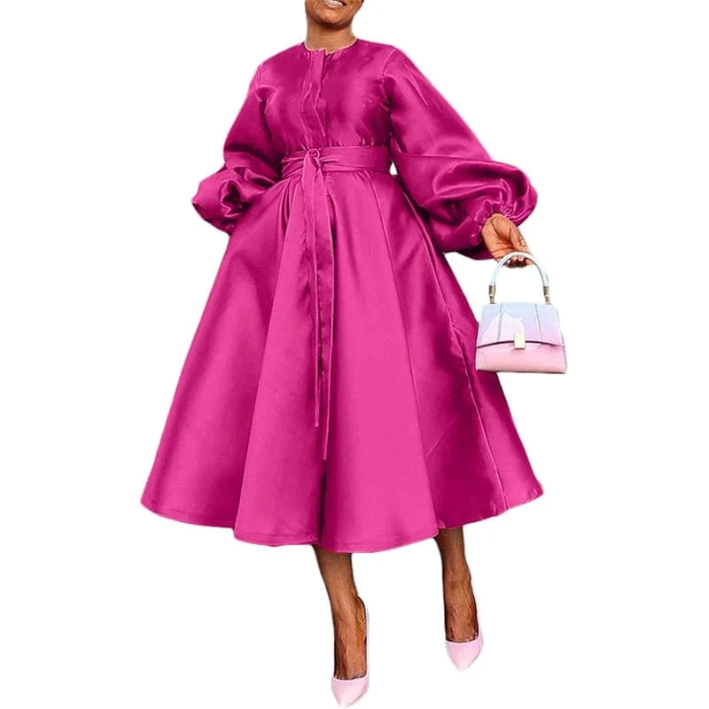 women lady casual white puff long sleeve oversize midi length dress elegant women spring 2024 clothing outfit clothes for women
