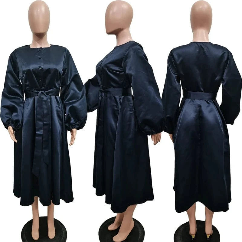 women lady casual white puff long sleeve oversize midi length dress elegant women spring 2024 clothing outfit clothes for women