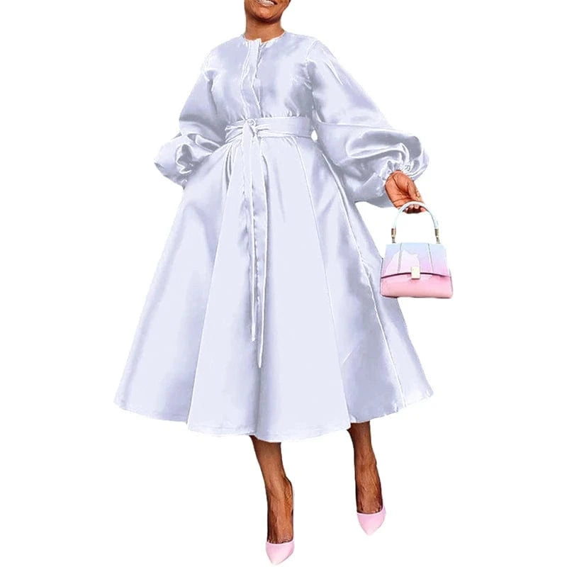 women lady casual white puff long sleeve oversize midi length dress elegant women spring 2024 clothing outfit clothes for women