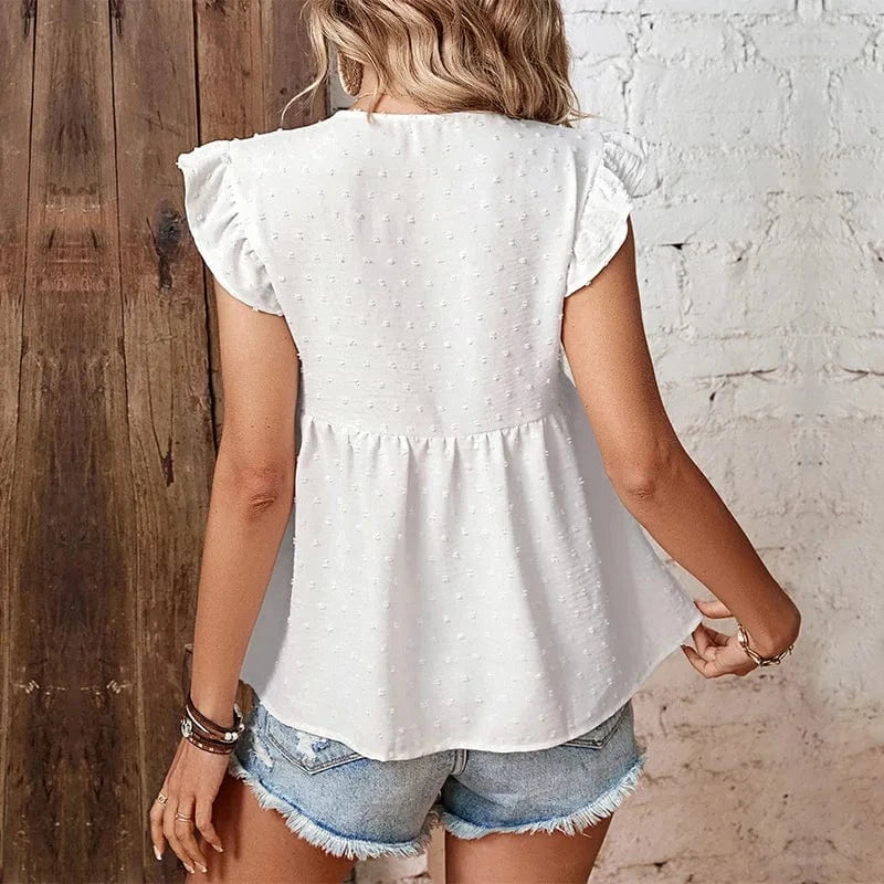 Women Lady Girls Loose Short Sleeve Shirt  Hot Sale  Slim Spring Summer Elegant Ruffled  Casual Blouse Commuting  Shirt