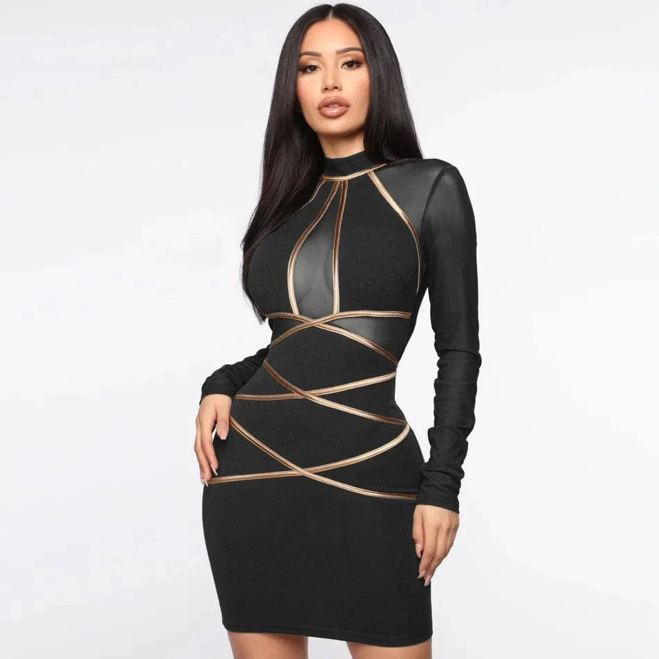 Women Long Sleeve Dress Black Color Evening Party Bodycon Dress