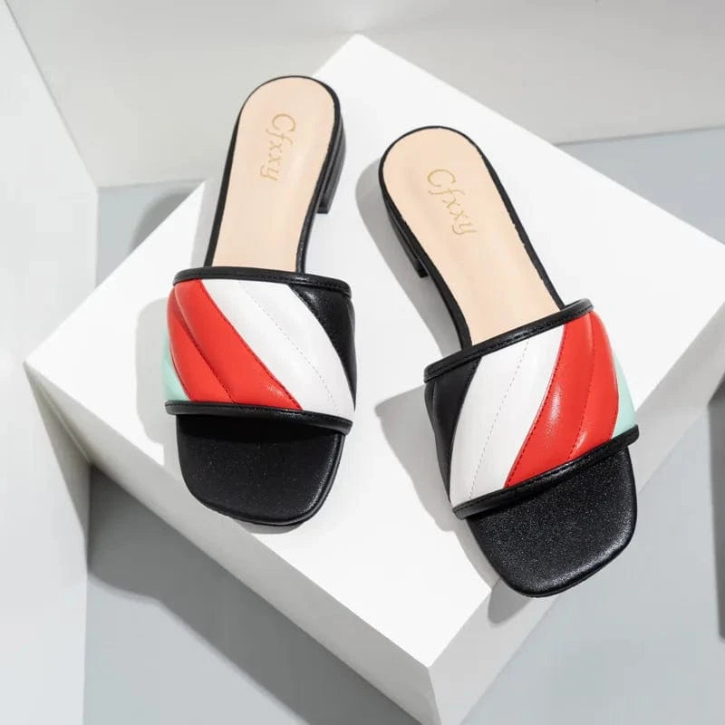 Women Low Block Heels Sandals Peep Toe Square Easy Match Slippers