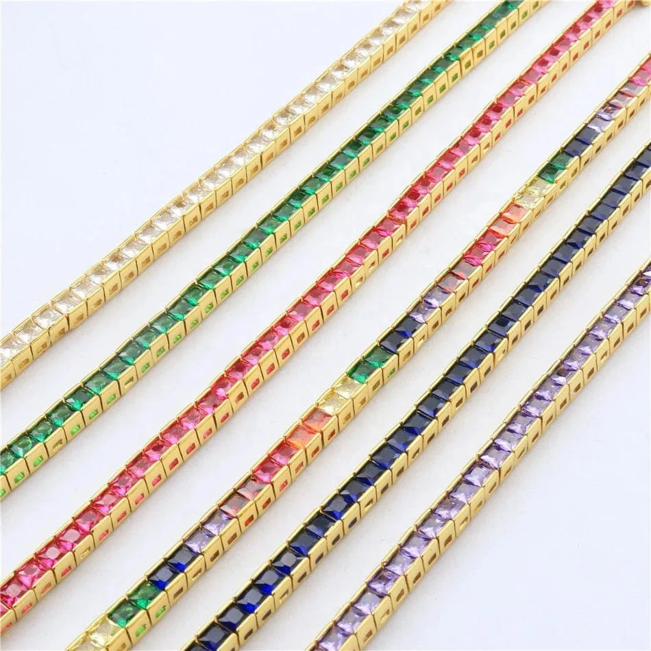 Women Luxury 5A Cubic CZ Zircon Dubai Gold Plated Diamond Jewelry Tennis Bracelet Bangles FineJewelry Tennis Chain Bracelets