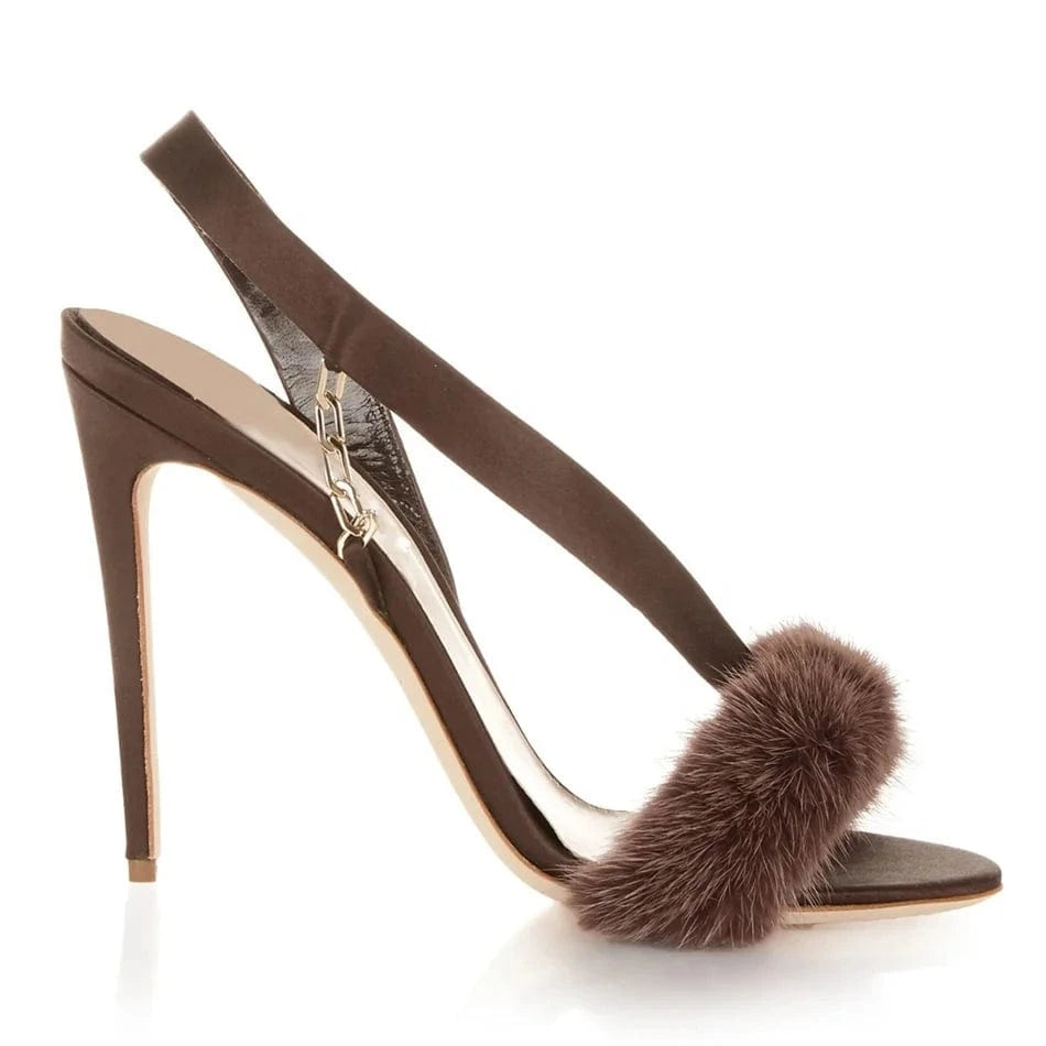 Women Luxury Sandals Fur Sexy High Heels Open Toes Stiletto Sandals women Shoes