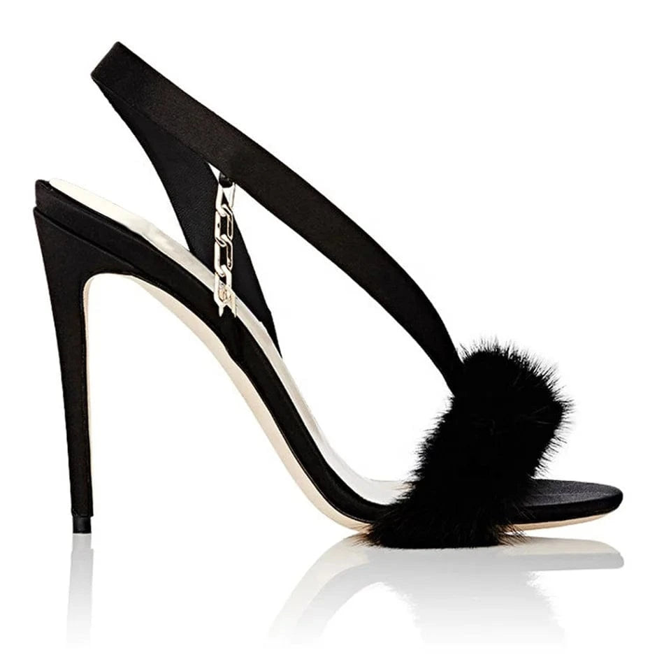 Women Luxury Sandals Fur Sexy High Heels Open Toes Stiletto Sandals women Shoes