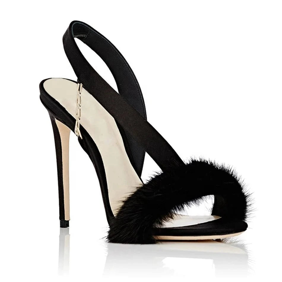 Women Luxury Sandals Fur Sexy High Heels Open Toes Stiletto Sandals women Shoes