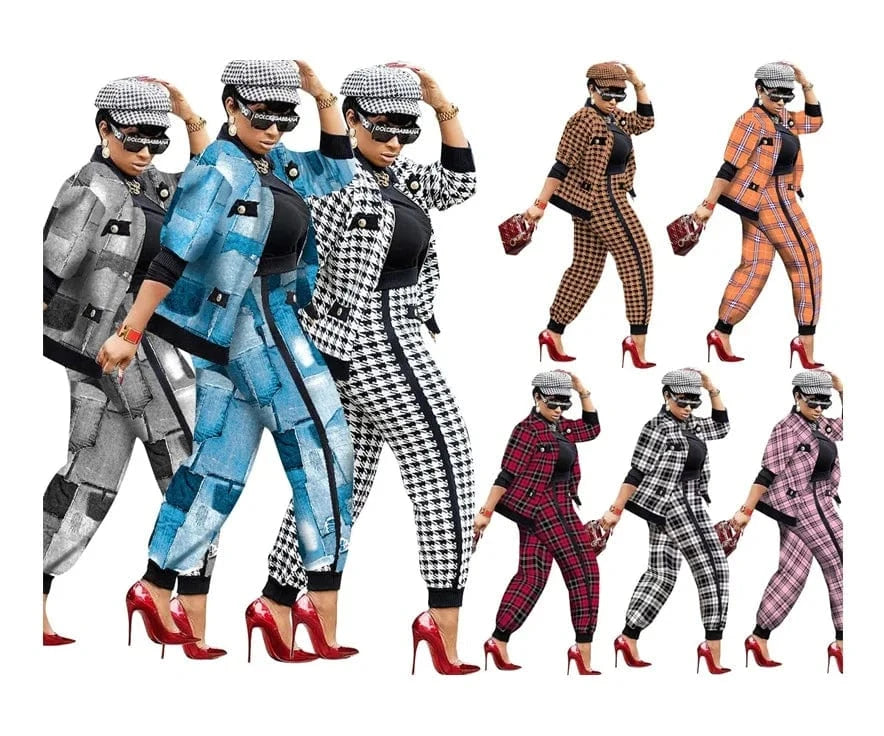 women luxury tweed fabric plaid 2 piece plaid blazer jacket coat and long pants set two piece women fall 2024 clothes for women