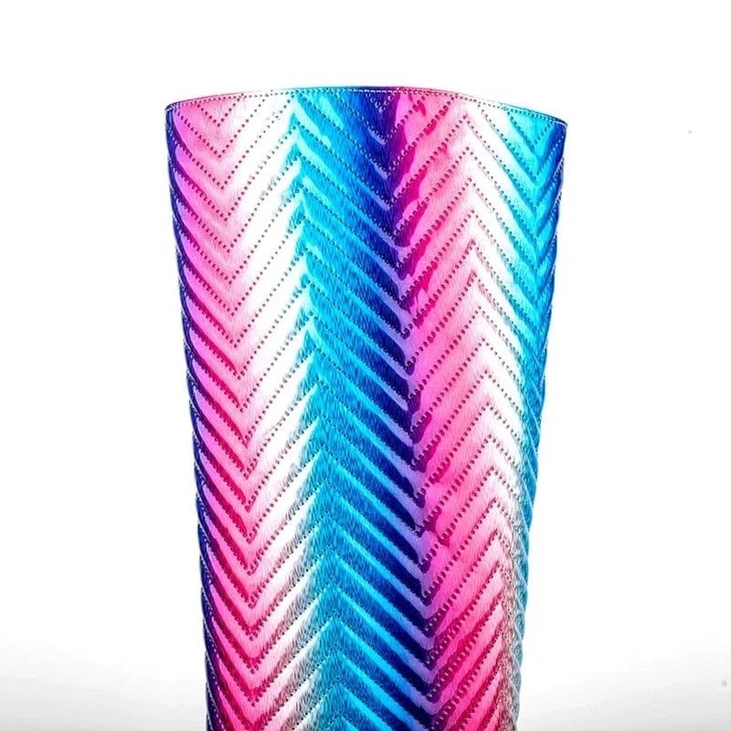 Women Mixed Colors Patent Leather Knee High Boots Big Size 44 Square Toe High Chunky Heels Shoes Slip On Long Boots