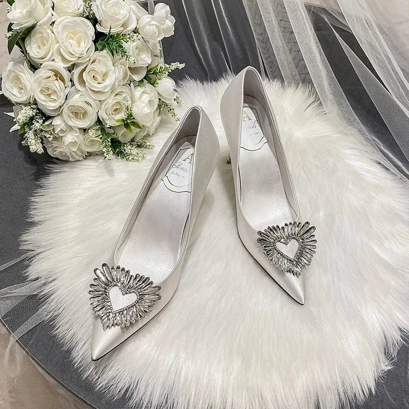 Women New Autumn High Heel Pumps Female Pointed-toe Love Buckle Stilettos Ladies Outside Wedding Bridal Sandals
