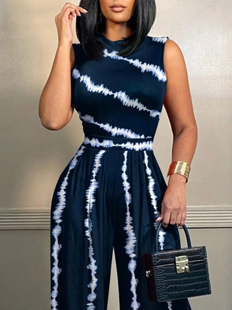Women Office Lady Wide Leg Pants Summer Printing Jumpsuits Elegant Sleeveless Holiday Ladies Bodysuits Streetwear Dropshipping - SN Wigs & More
