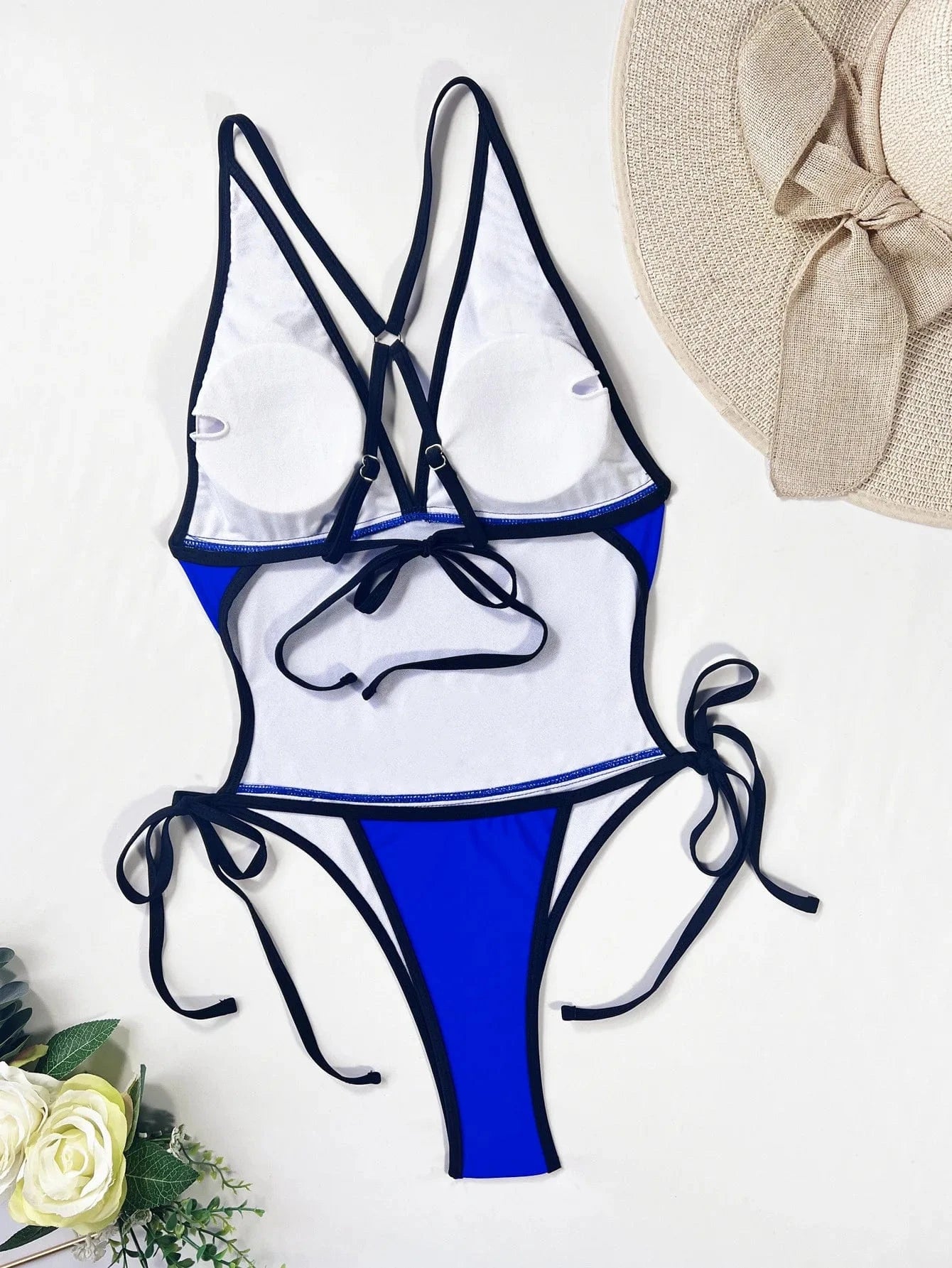 Women One Piece Swimsuit 2024 Matching Backless Monokini Side Bandage Swimwear Sexy High Leg Cut Out Bathing Suits